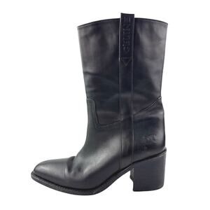 Celine Paris Women's Black Leather Block Heele Mid Calf Boots Size 37 US 6.5